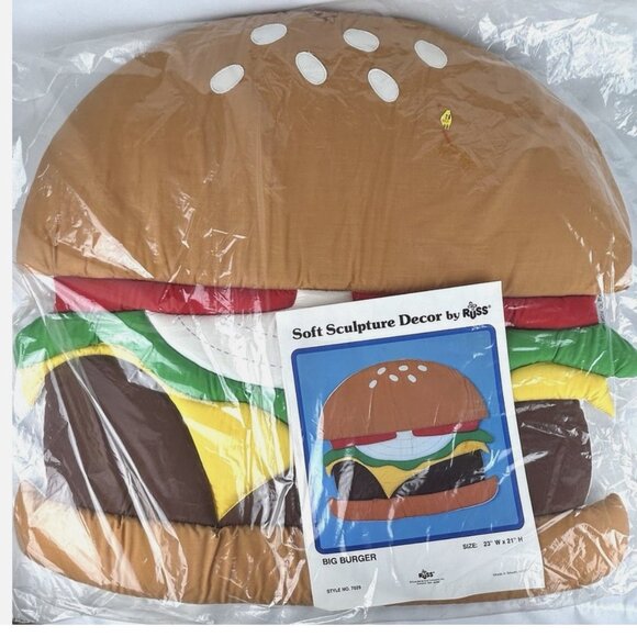 Russ Other - Vtg 80s Russ Big Burger Soft Sculpture Decor Wall Hanging Pop Art Hamburger NEW